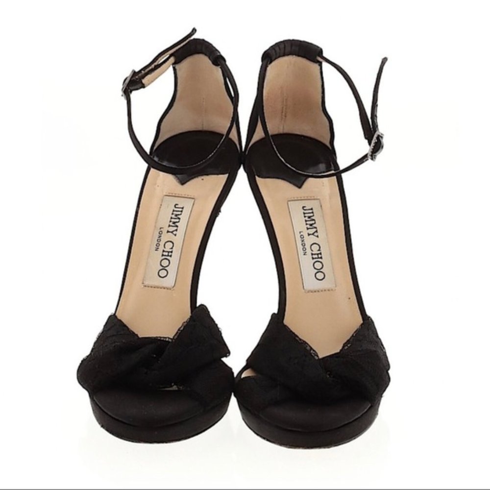 JIMMY CHOO Black Satin & Lace Platform Stilettos FLASH SALE